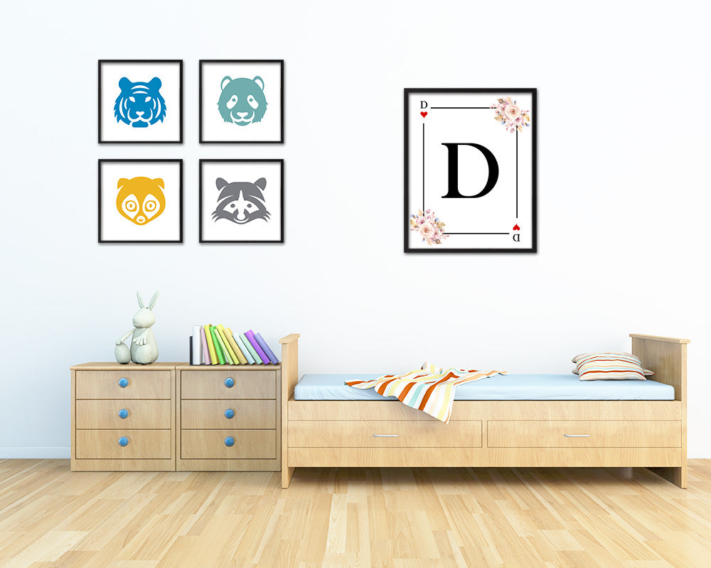 Letter D Custom Initial Boho Monogram Playing Card Framed Prints Wall Art
