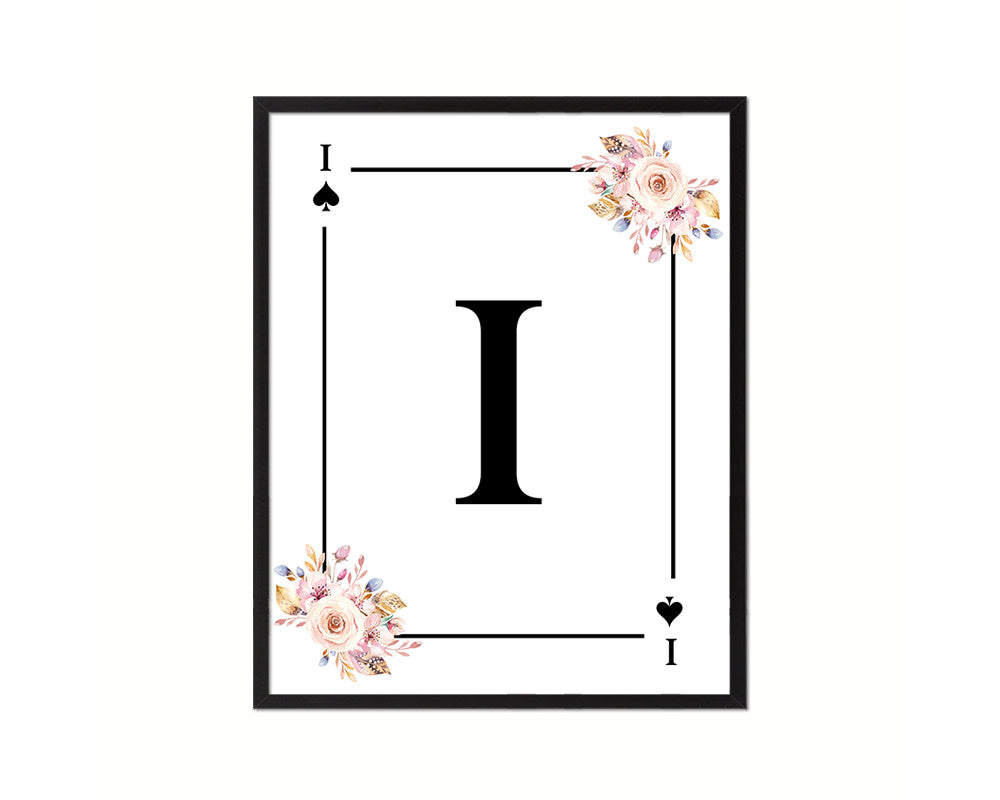 Letter I Custom Initial Boho Monogram Playing Card Framed Prints Wall Art