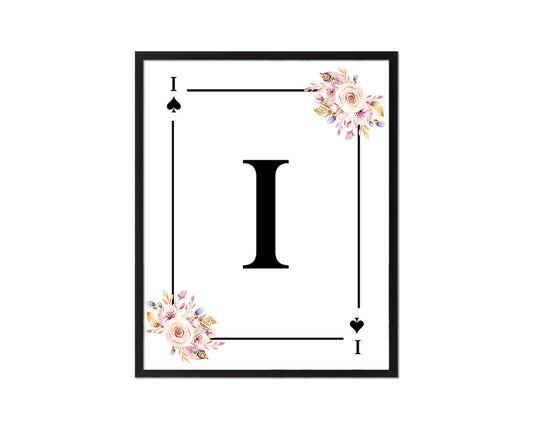 Letter I Custom Initial Boho Monogram Playing Card Framed Prints Wall Art