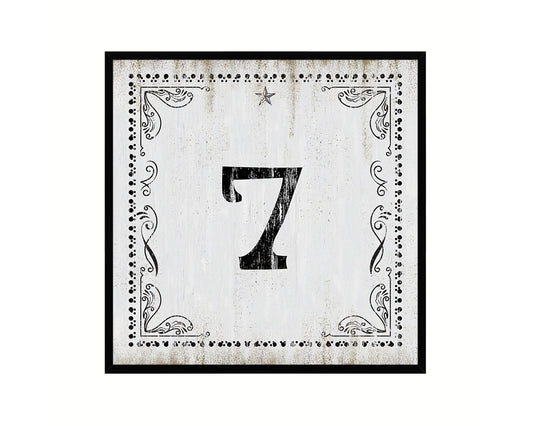 Number 7 Custom Monogram Name Sign Framed Prints Wall Art Décor, White Wash