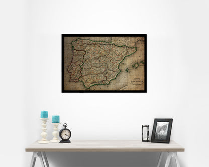 Spain and Portugal 1846 Vintage Map Framed Print Art Wall Decor Gifts