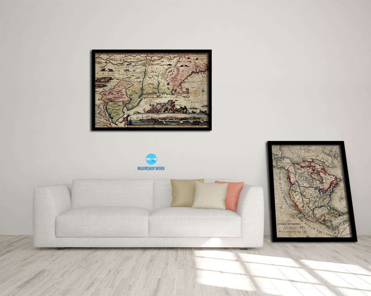 New England Carel Allard Amsterdam 1700 Historical Map Framed Print Art Wall Decor Gifts