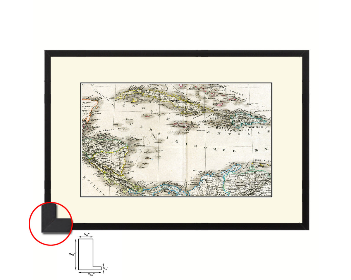 Caribbean Cuba Jamaica Styler 1875 Old Map Framed Print Art Wall Decor Gifts