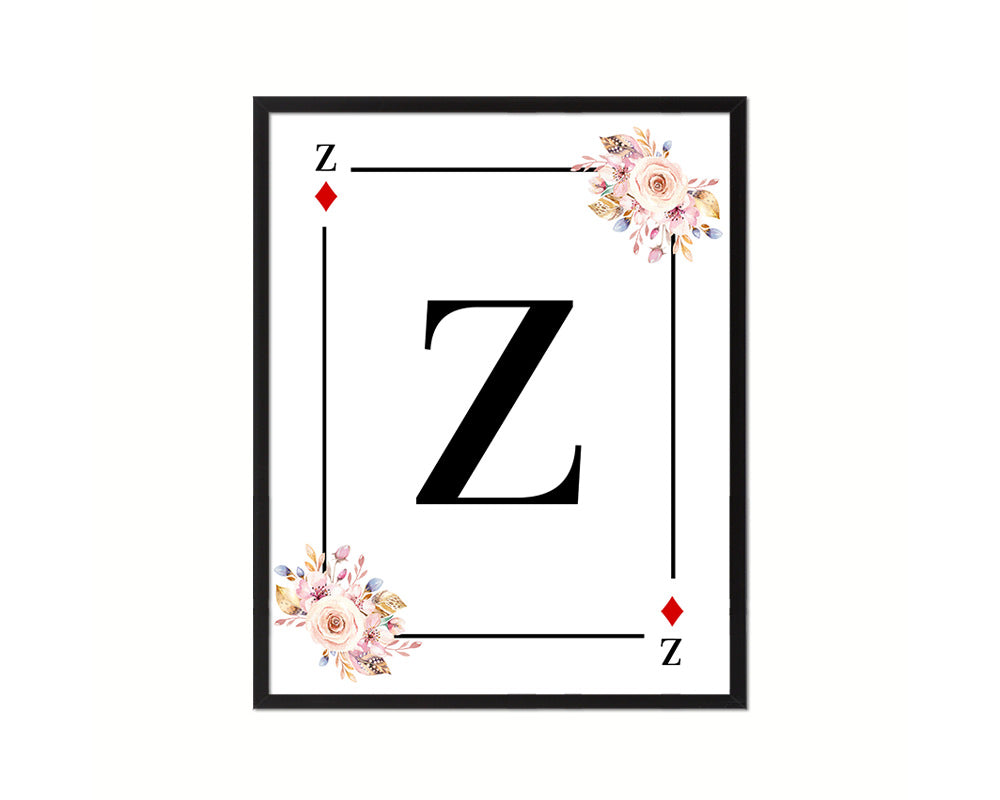 Letter Z Custom Initial Boho Monogram Playing Card Framed Prints Wall Art