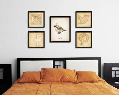 Waxwing Vintage Bird Fine Art Paper Prints Home Decor Wall Art Gifts
