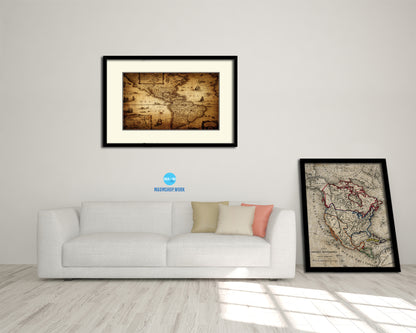 America 1690 Old Map Framed Print Art Wall Decor Gifts