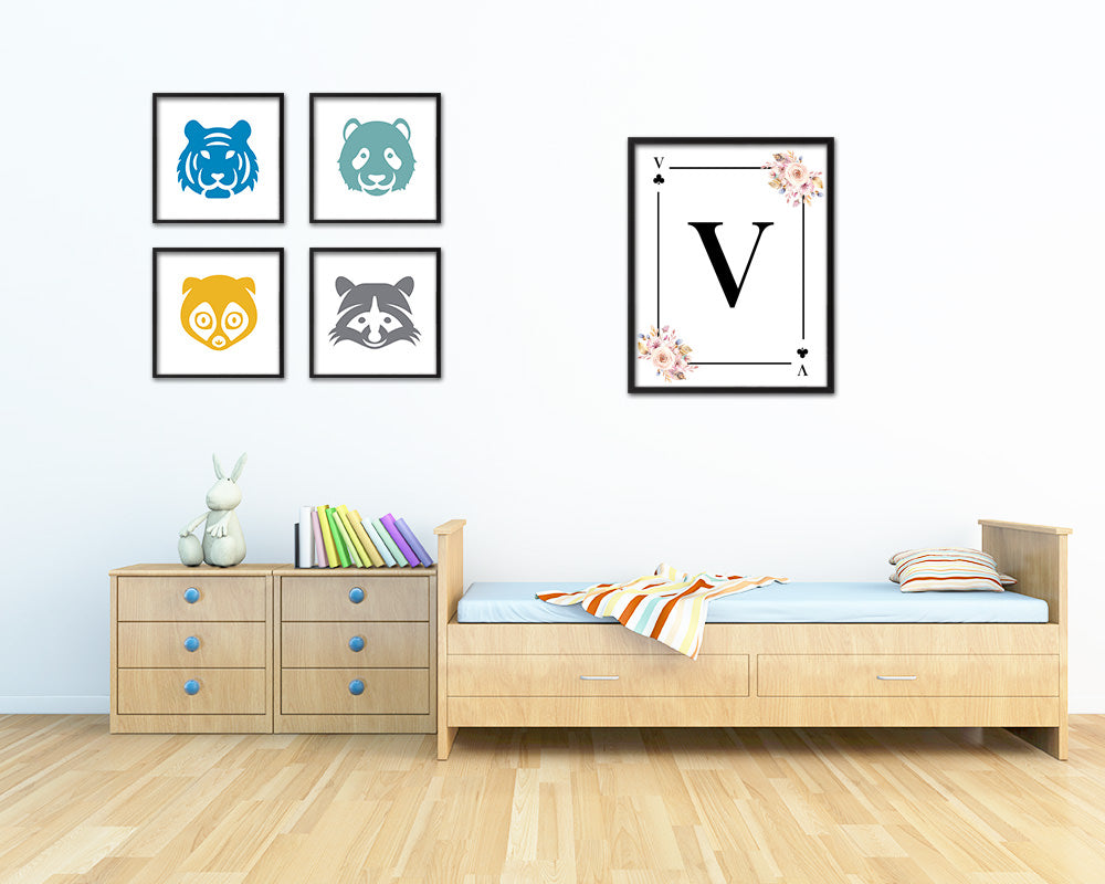 Letter V Custom Initial Boho Monogram Playing Card Framed Prints Wall Art