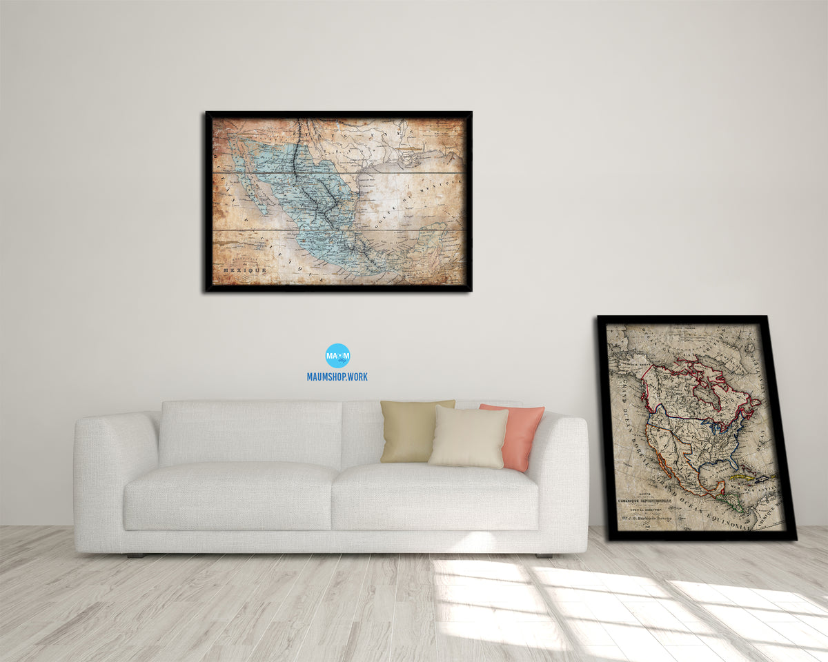 Mexico Antique Map Framed Print Art Wall Decor Gifts