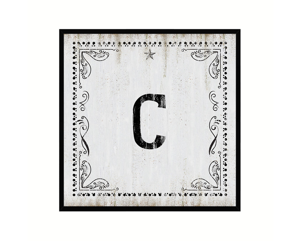 Letters C Custom Monogram Name Sign Framed Prints Wall Art Décor, White Wash