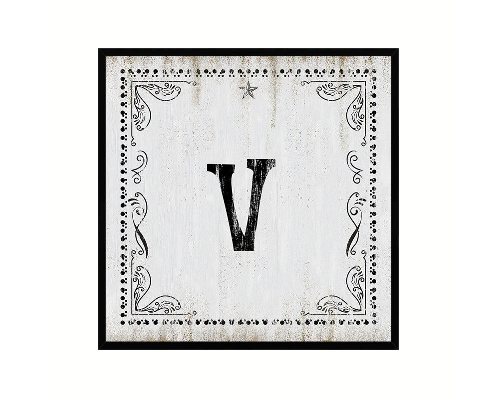 Letters V Custom Monogram Name Sign Framed Prints Wall Art Décor, White Wash