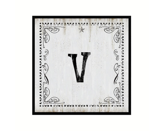 Letters V Custom Monogram Name Sign Framed Prints Wall Art Décor, White Wash