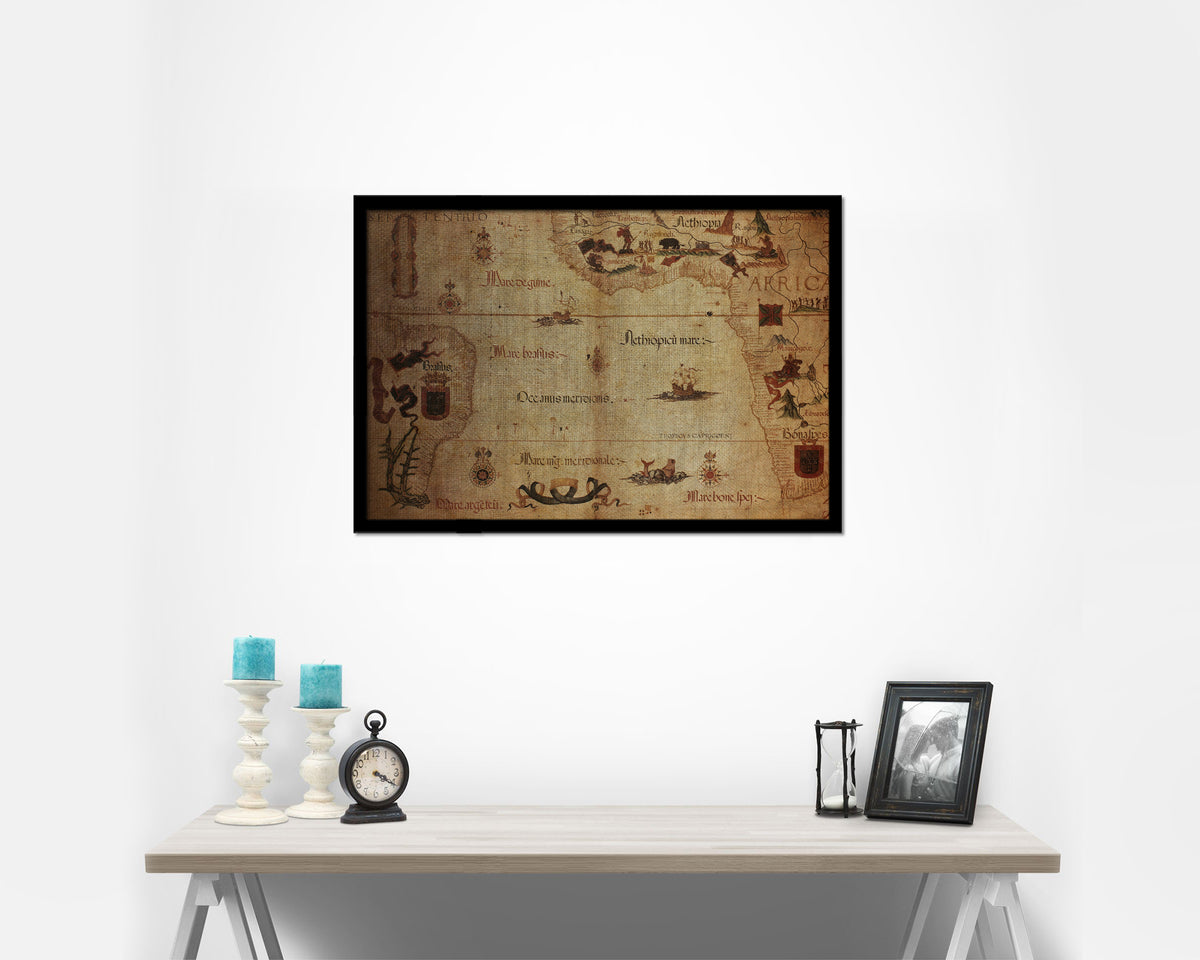 Portolan Chart of Atlantic Ocean Vintage Map Framed Print Art Wall Decor Gifts