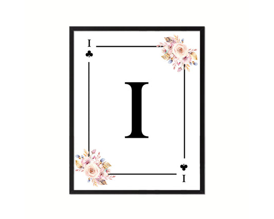 Letter I Custom Initial Boho Monogram Playing Card Framed Prints Wall Art