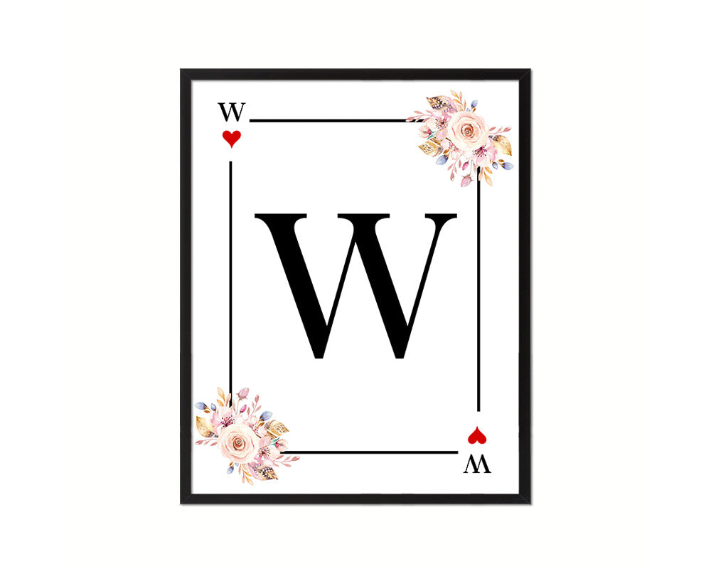 Letter W Custom Initial Boho Monogram Playing Card Framed Prints Wall Art