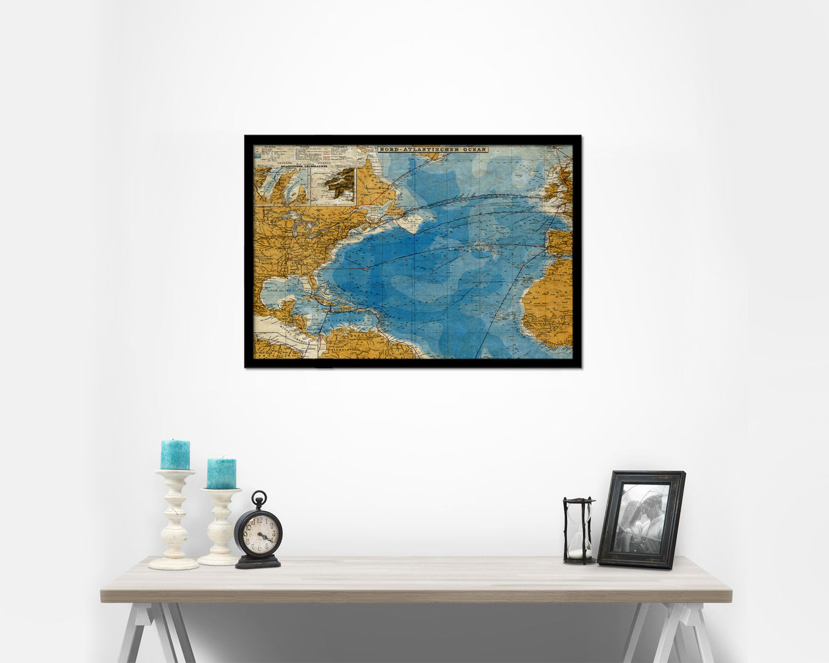 North Atlantic Telegraph Lines Stieler Historical Map Framed Print Art Wall Decor Gifts