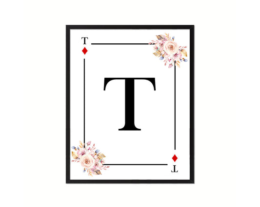 Letter T Custom Initial Boho Monogram Playing Card Framed Prints Wall Art