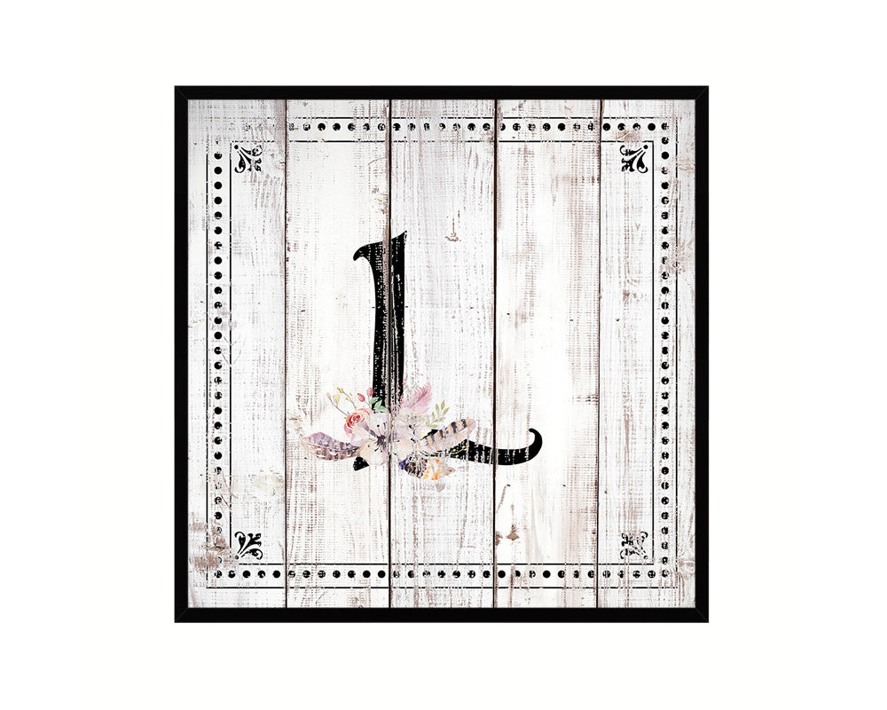 Letters L Custom Monogram Name Sign Framed Prints Wall Art Décor, White Wash Wood