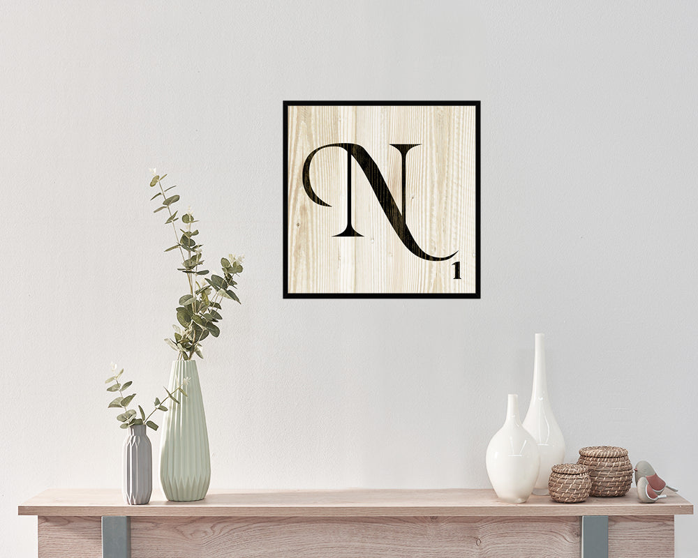 Letter N Custom Scrabble Sign Framed Prints Wall Art Decor Gifts, Wood