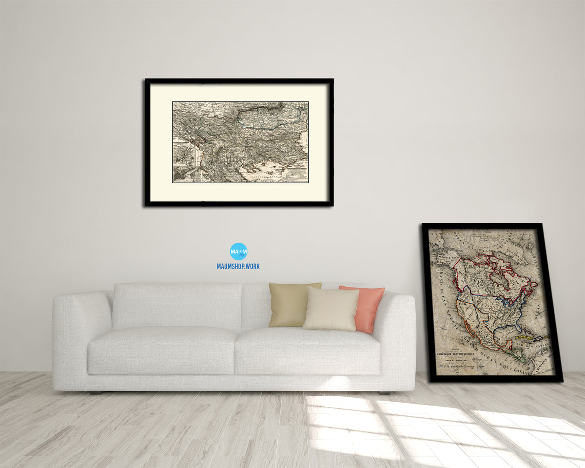 Balkans Hungary Romania Europe's Third World Old Map Framed Print Art Wall Decor Gifts