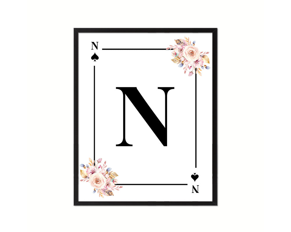 Letter N Custom Initial Boho Monogram Playing Card Framed Prints Wall Art