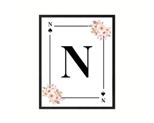 Letter N Custom Initial Boho Monogram Playing Card Framed Prints Wall Art