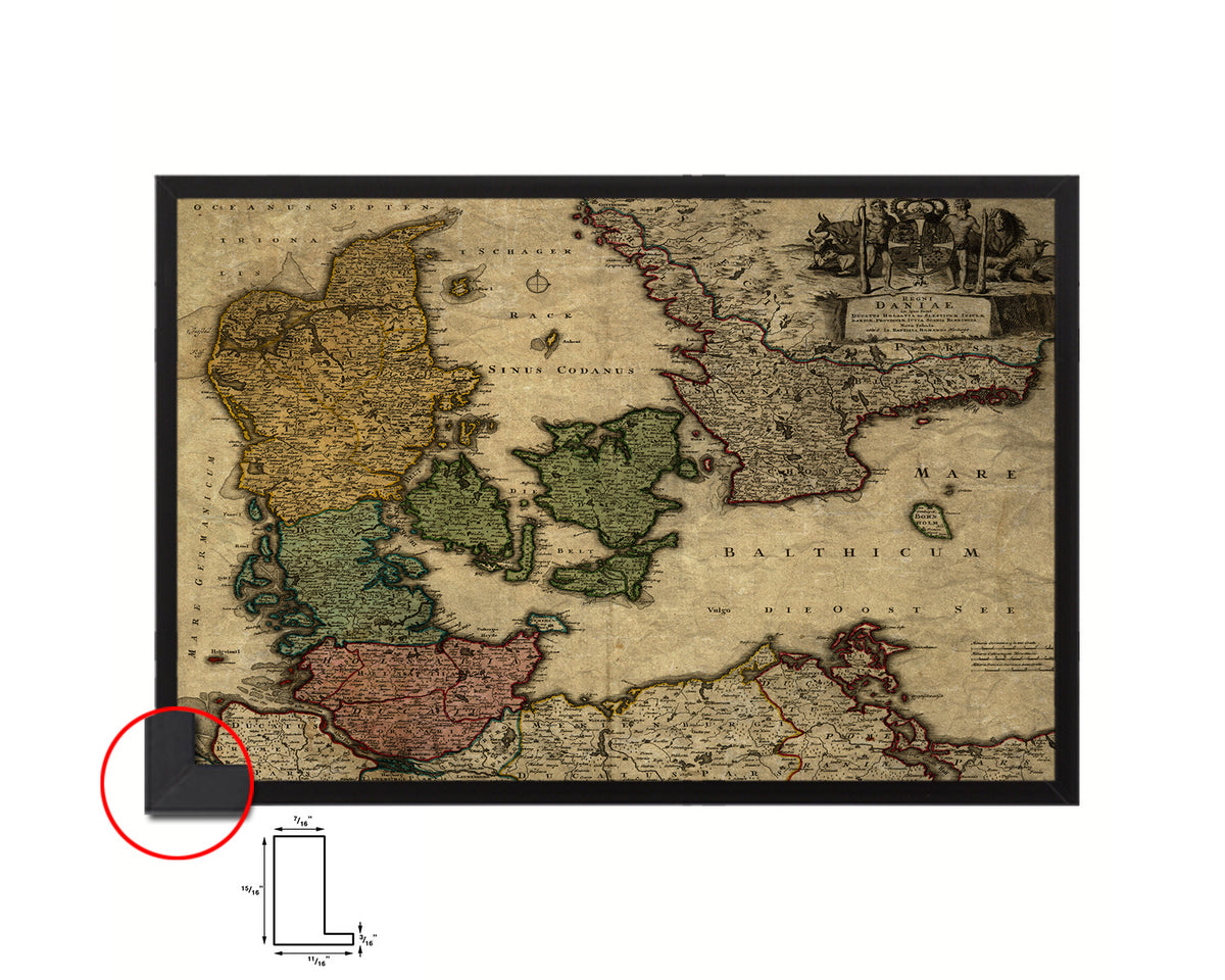 Denmark Centuries Latin Historical Map Framed Print Art Wall Decor Gifts