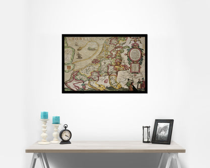 Belgium and Netherlands Leo Belgicus Historical Map Framed Print Art Wall Decor Gifts