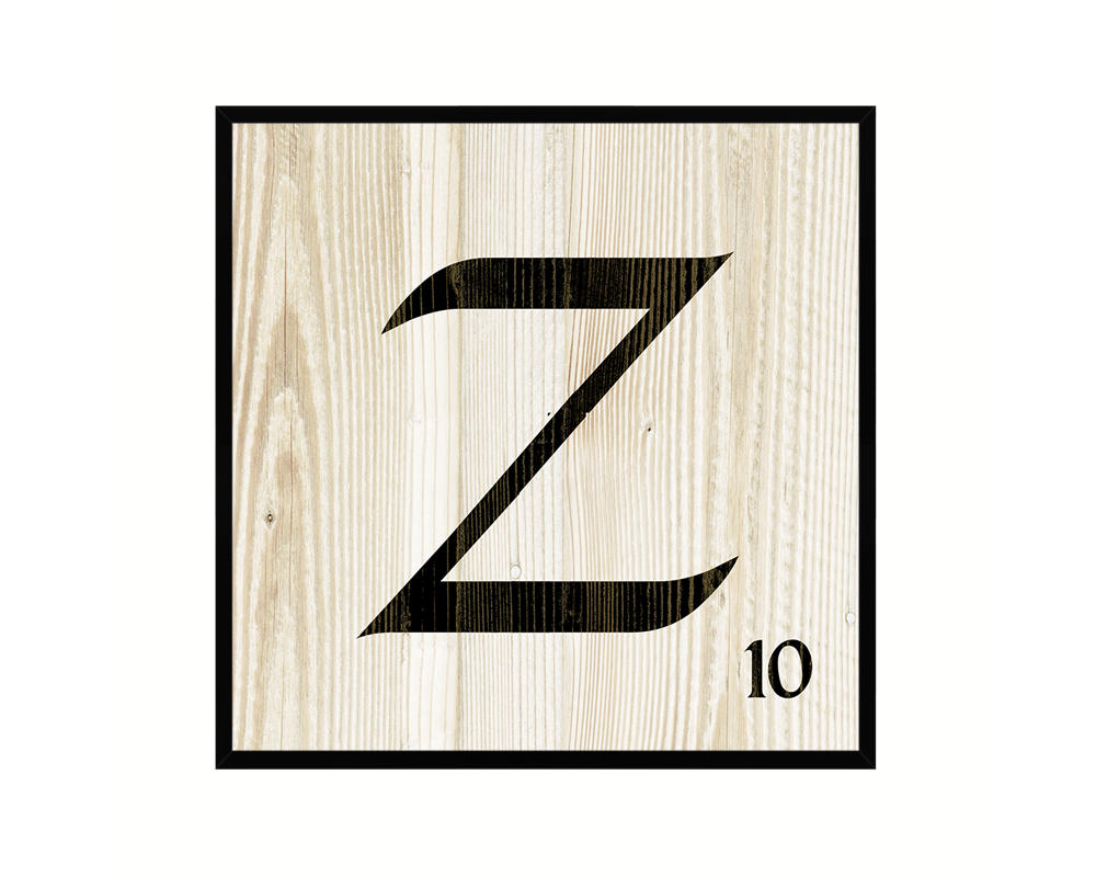 Letter Z Custom Scrabble Sign Framed Prints Wall Art Decor Gifts, Wood
