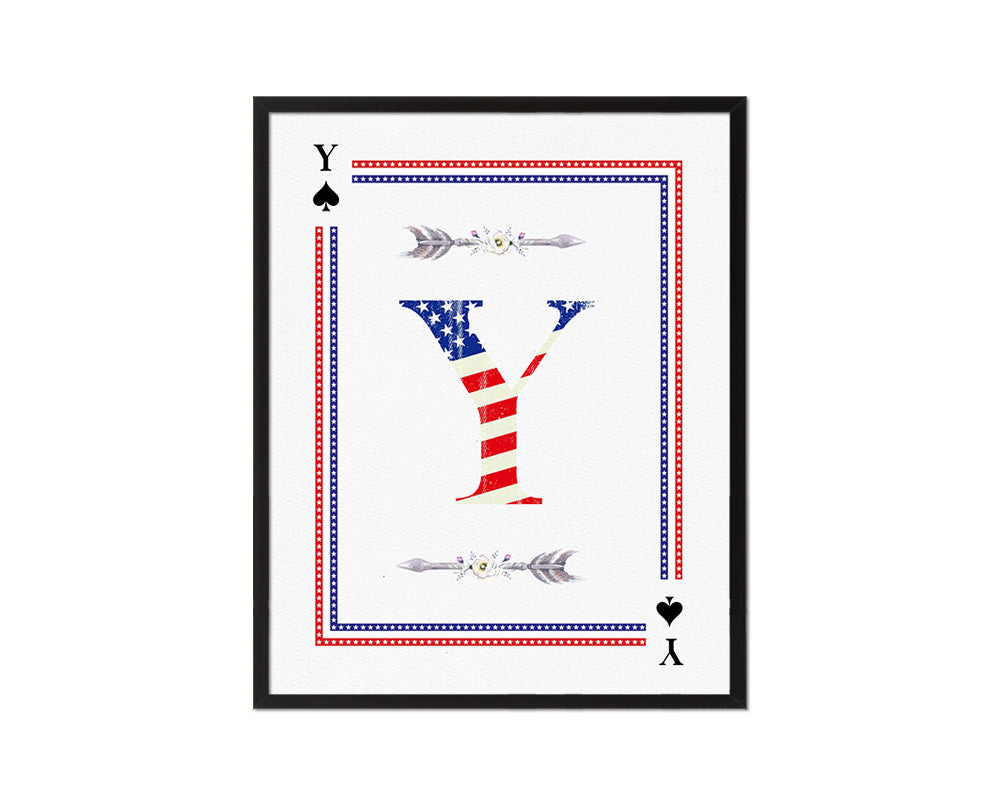Letter Y Personalized Initial American Flag Playing Card Framed Prints Wall Art