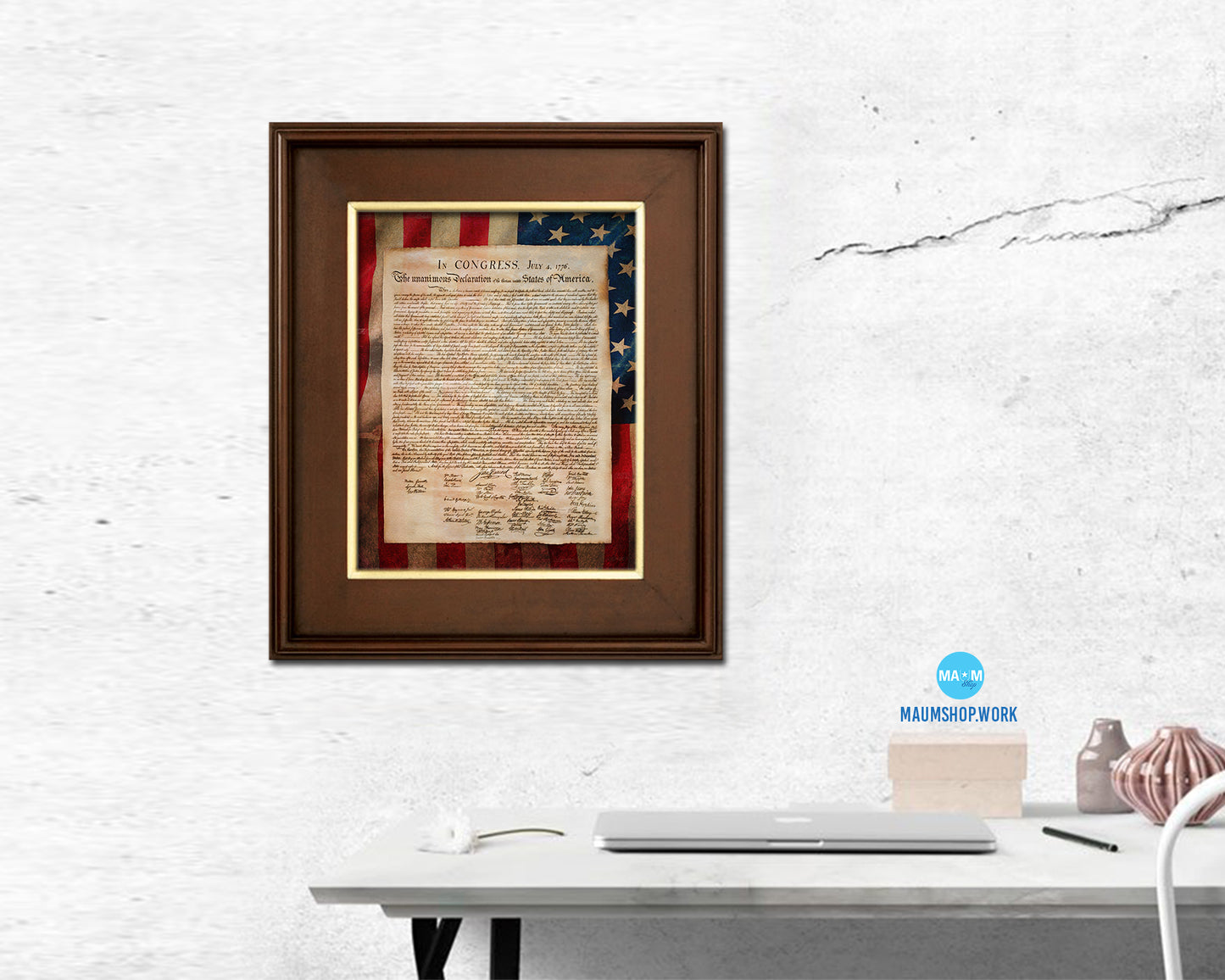 Bill of Rights US Historical Print Art Wood Framed Wall Decor Gifts, 12" x 16"