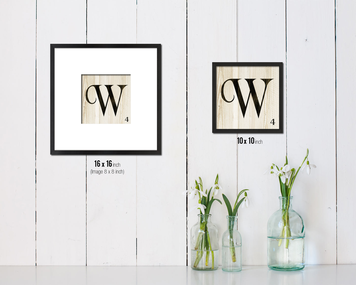 Letter W Custom Scrabble Sign Framed Prints Wall Art Decor Gifts, Wood