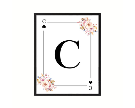 Letter C Custom Initial Boho Monogram Playing Card Framed Prints Wall Art