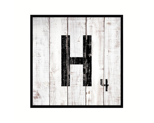 Letter H Custom Scrabble Sign Framed Prints Wall Art Decor Gifts, White Wash Wood