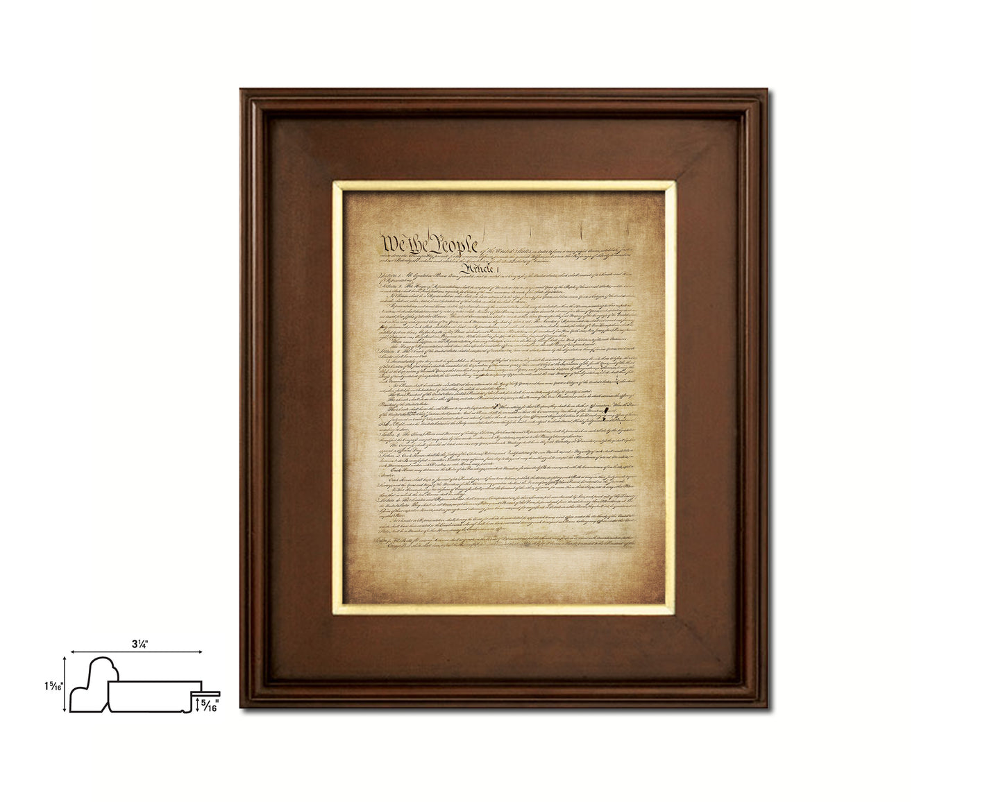 Constitution We the people US Historical Print Art Wood Framed Wall Decor Gifts, 12" x 16"
