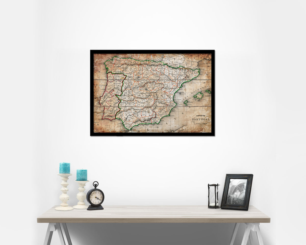 Spain and Portugal 1846 Antique Map Framed Print Art Wall Decor Gifts