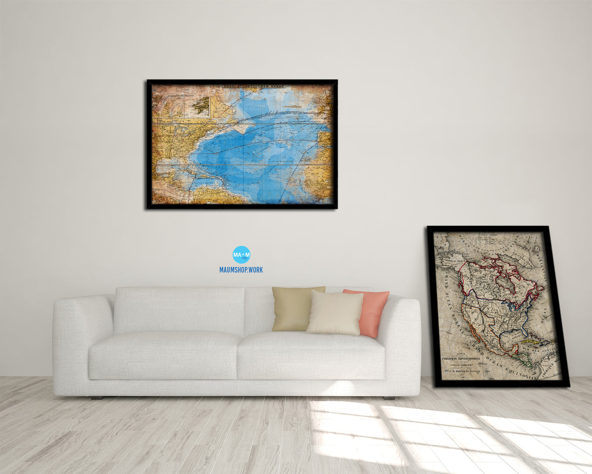 North Atlantic Telegraph Lines Stieler Antique Map Framed Print Art Wall Decor Gifts