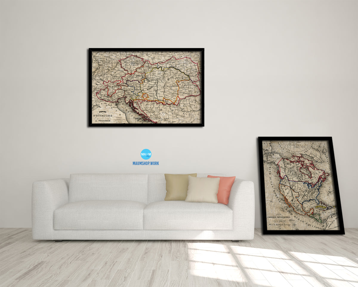 Austria Hungary Historical Map Framed Print Art Wall Decor Gifts