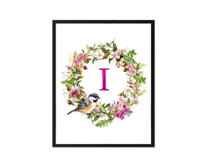 Letter I Custom Floral Wreath Monogram Framed Prints Wall Art