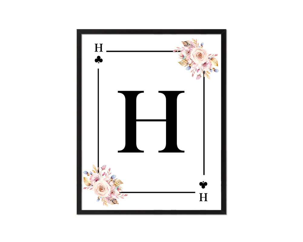 Letter H Custom Initial Boho Monogram Playing Card Framed Prints Wall Art