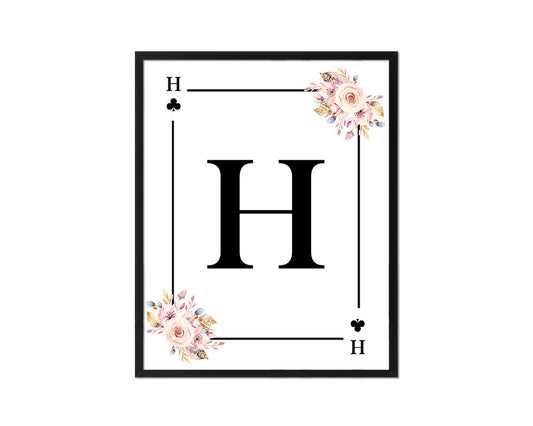 Letter H Custom Initial Boho Monogram Playing Card Framed Prints Wall Art
