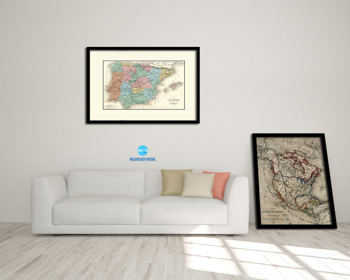 Spain and Portugal 1846 Old Map Framed Print Art Wall Decor Gifts