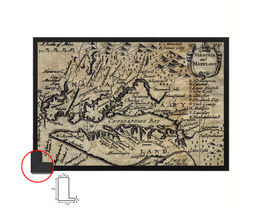 Virginia and Maryland John Speed 1646 Historical Map Framed Print Art Wall Decor Gifts