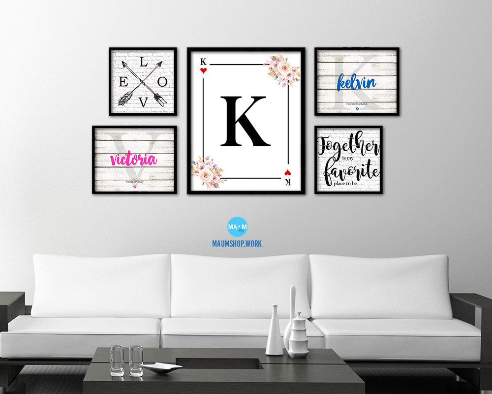 Letter K Custom Initial Boho Monogram Playing Card Framed Prints Wall Art