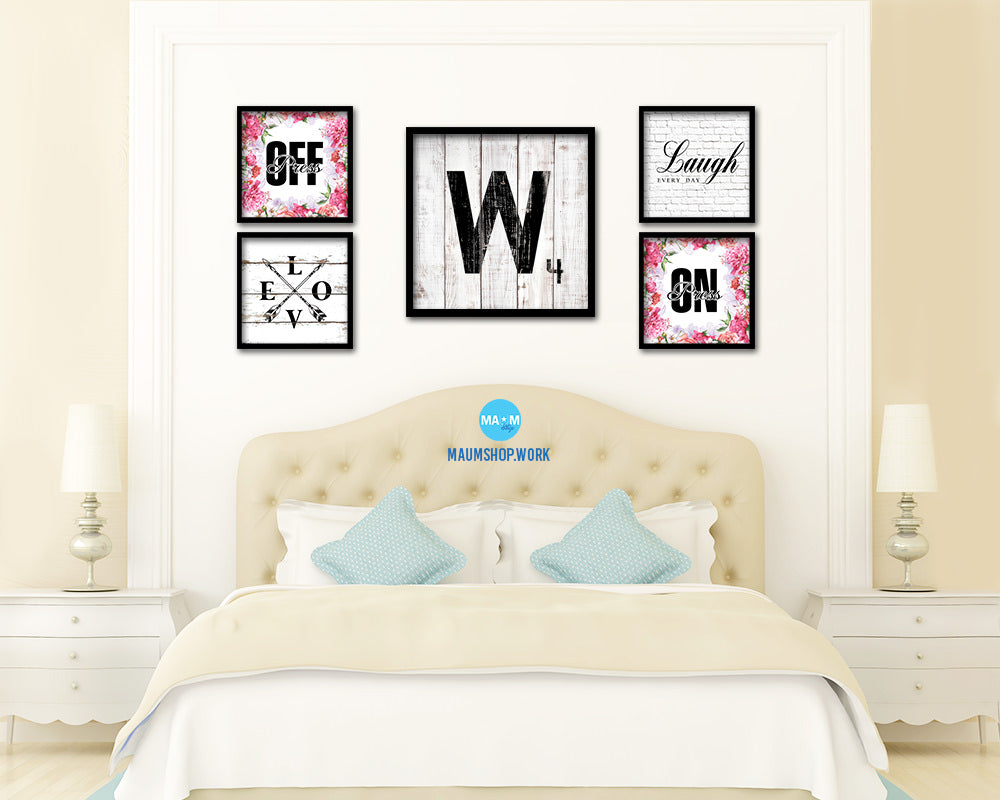 Letter W Custom Scrabble Sign Framed Prints Wall Art Decor Gifts, White Wash Wood