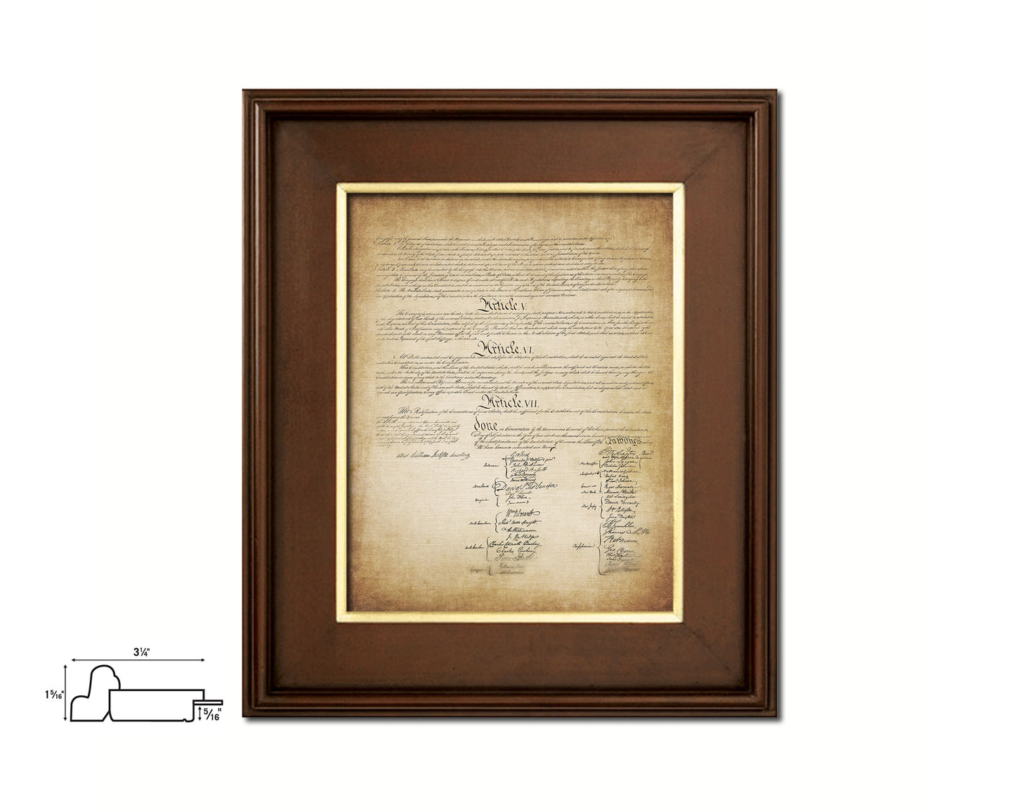 Constitution We the people US Historical Print Art Wood Framed Wall Decor Gifts, 12" x 16"