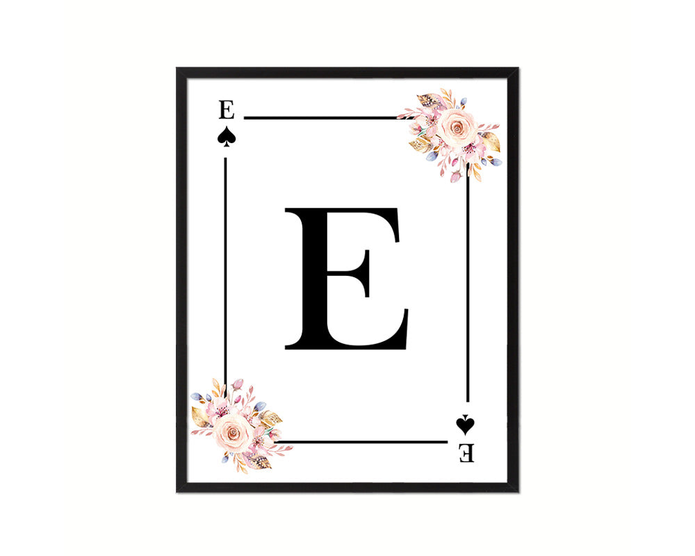 Letter E Custom Initial Boho Monogram Playing Card Framed Prints Wall Art