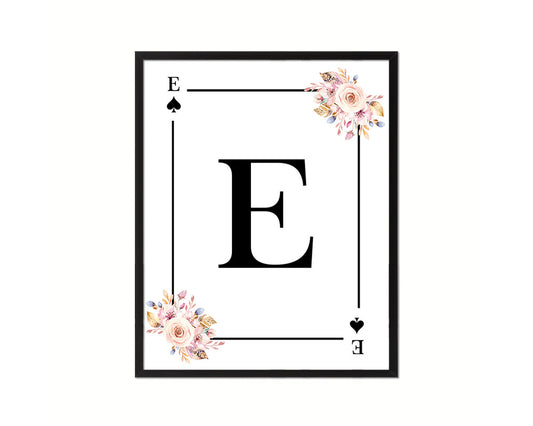 Letter E Custom Initial Boho Monogram Playing Card Framed Prints Wall Art