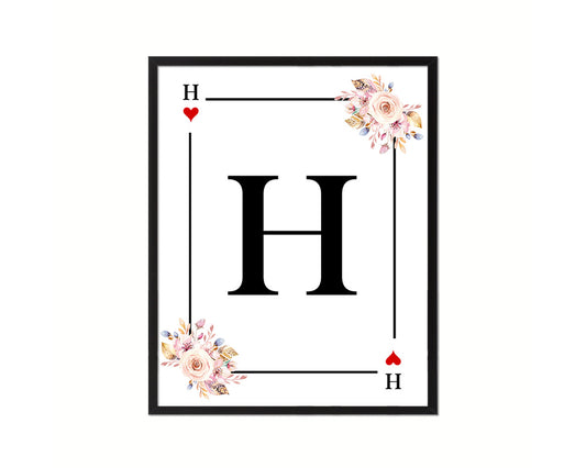 Letter H Custom Initial Boho Monogram Playing Card Framed Prints Wall Art