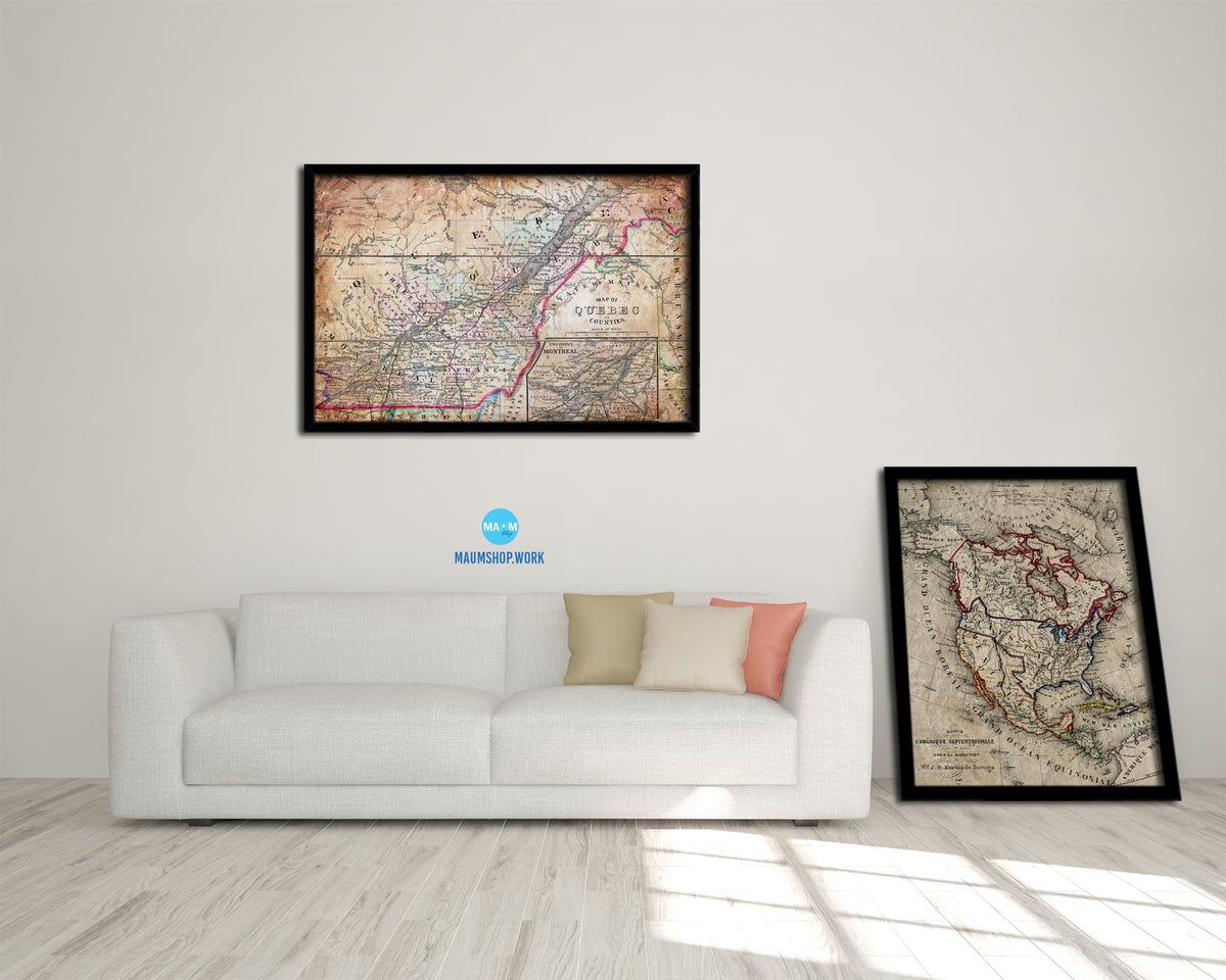 Quebec Montreal Antique Map Framed Print Art Wall Decor Gifts