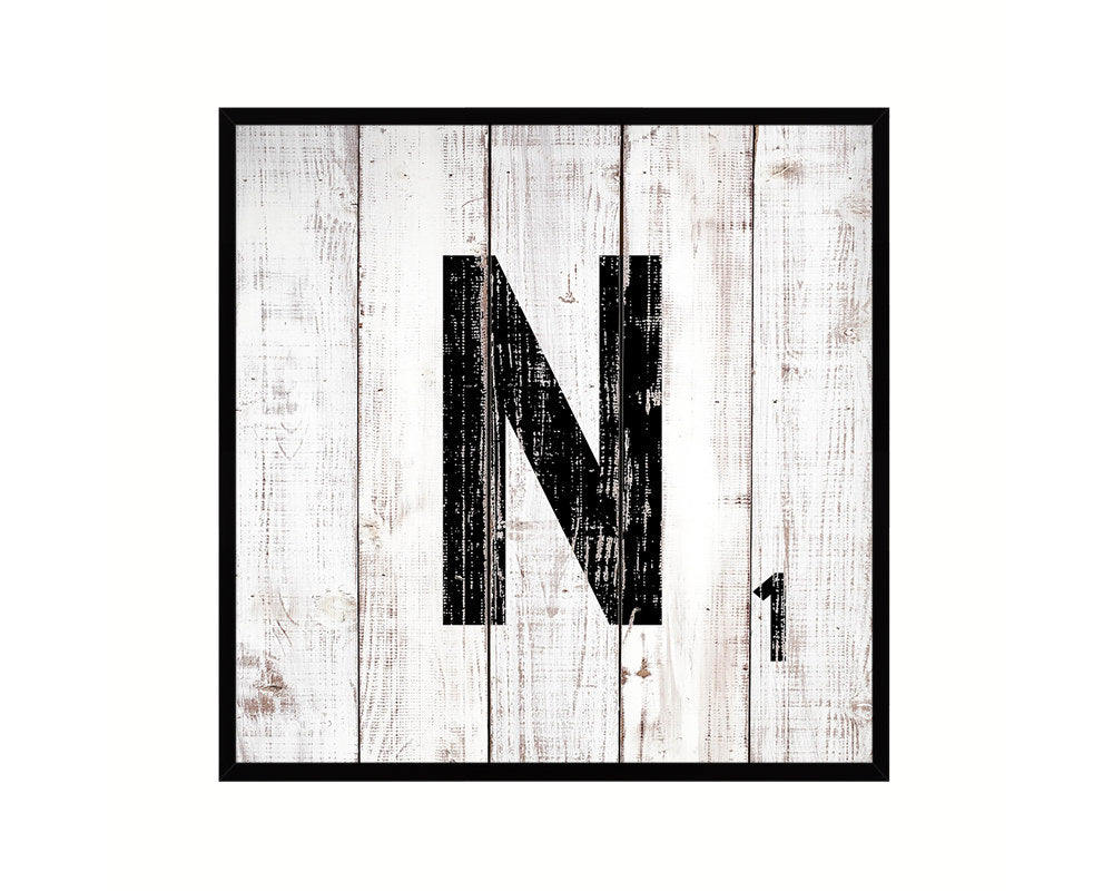 Letter N Custom Scrabble Sign Framed Prints Wall Art Decor Gifts, White Wash Wood